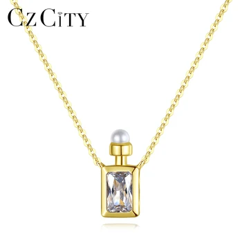 

CZCITY 14k Gold Delicate Perfume Bottle Pendants Necklace Choker for Women Daily Wearing Fine Jewelry Kolye Collier Femme N14124