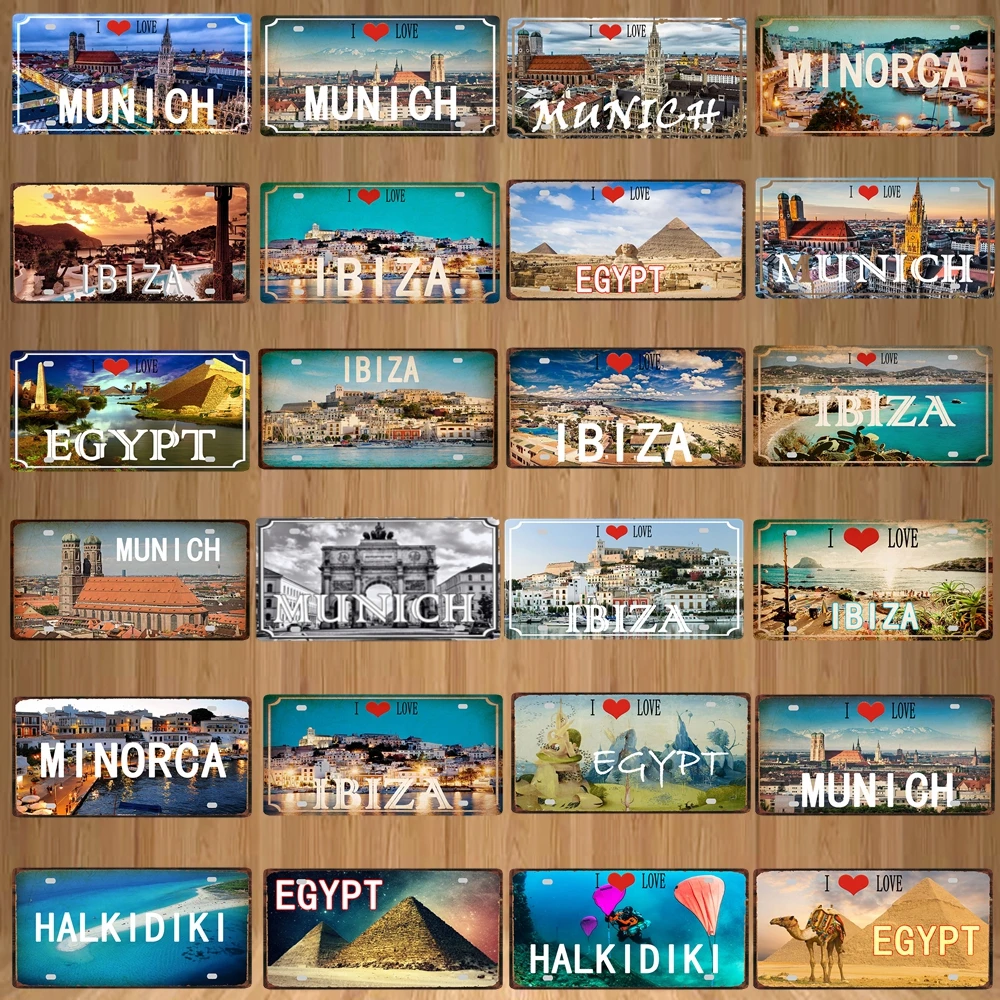 

【YZFQ】30X15CM Egypt Ibiza Munich Halkidiki Minorca City Island Metal Tin Sign Travel Souvenir Wall Home Carft Decor DC-1369B