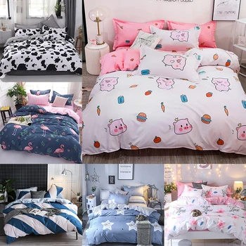 

Cartoon Cute Pig Bed Linens Comforter Bedding Sets Luxury Gift For Bed Queen Duvet Cover 3/4pcs Kids Girls Sheets Pink King Size