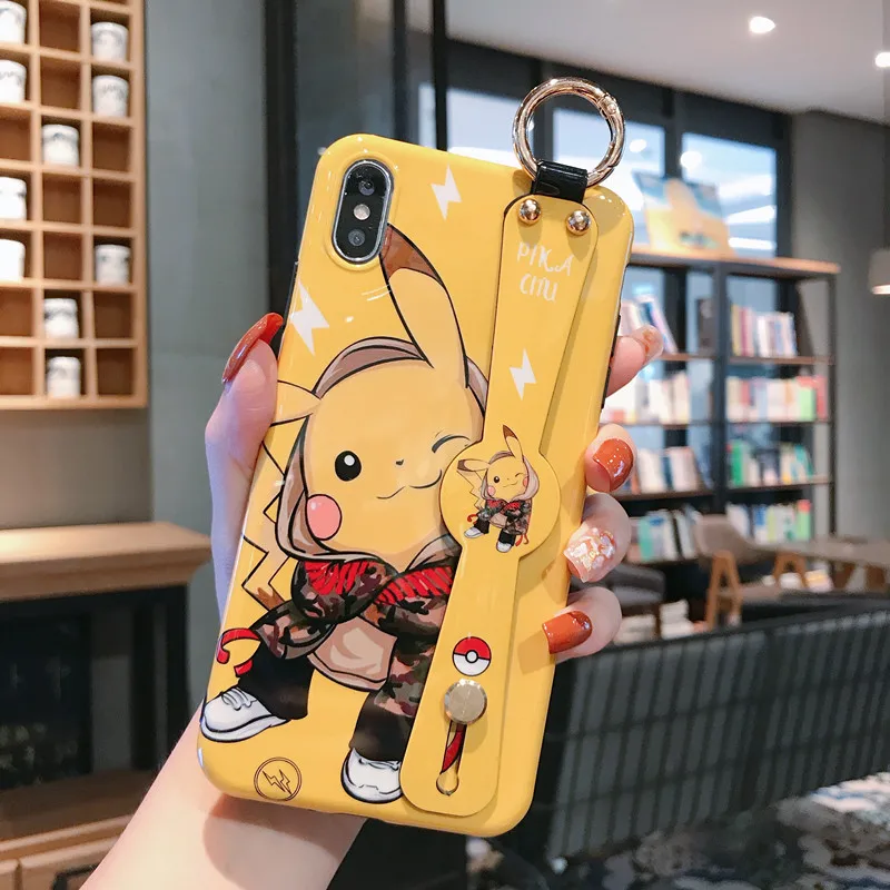 

Cases For Iphone 6 6s 7 8 Plus X Xs Max 11 Pro Cover Cartoon Painted Wristband Glossy Lovely Pikachue Pokemons Soft Shell