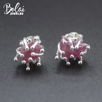 

Natural rough Ruby flower stud earrings solid 925 sterling silver original gemstone handmade jewelry for women girl unique gift