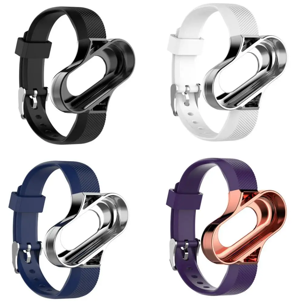 Силиконовый сменный Браслет для Xiaomi mi band 4 ремешок на запястье с металлической