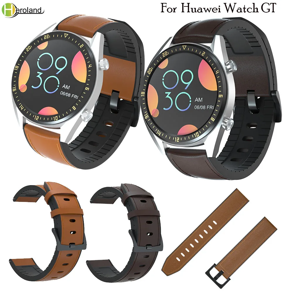 22 мм ремешок для часов Силиконовый+ кожаный для huawei Watch GT/GT 2 быстросъемный ремешок для samsung gear S3/Galaxy 46 мм браслет