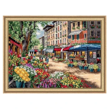 

14/22/25ct Counted Cross Stitch Kit Paris Market Flower Sea Street Floral Shop dim 35256