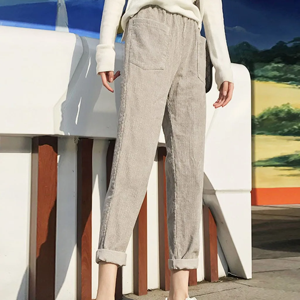 Зимние утепленные женские узкие брюки размера плюс, шерстяные женские брюки, осень, свободные брюки Капри с высокой талией, хорошая ткань# J30