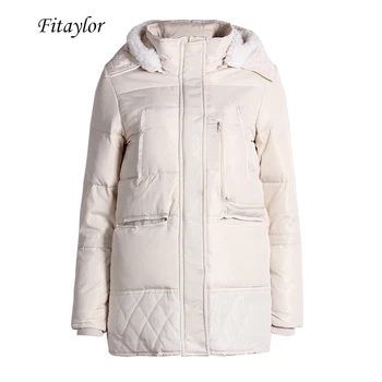 

Fitaylor Women Winter Warm Cotton Padded Hooded Jacket Coats Medium Long Female Plus Size S-3xl Snow Parkas Wool Clothing