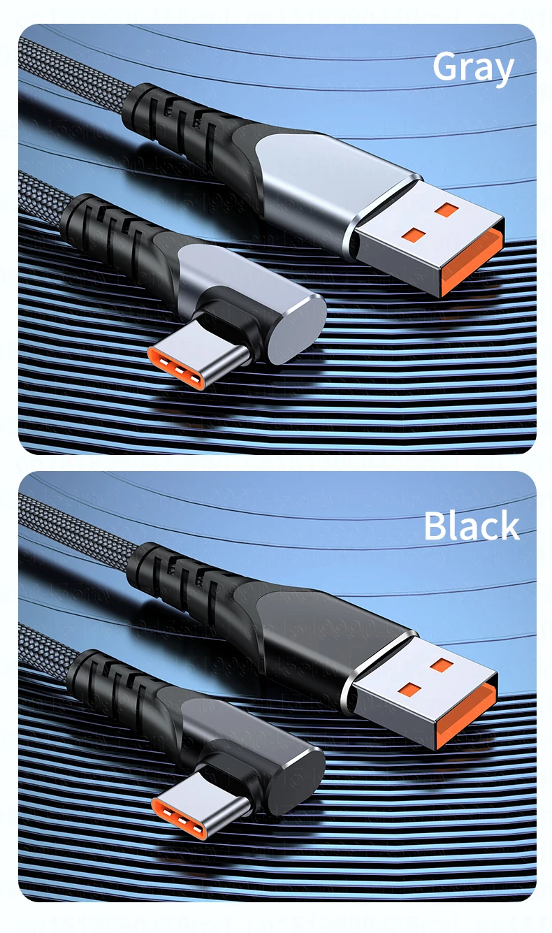 6A Single Elbow USB Type C Cable Type C Fully Compatible For Huawei Samsung OPPO VOOC 66W C Fast Charging Data Cord 0.5M/1/2/3M iphone to tv cable