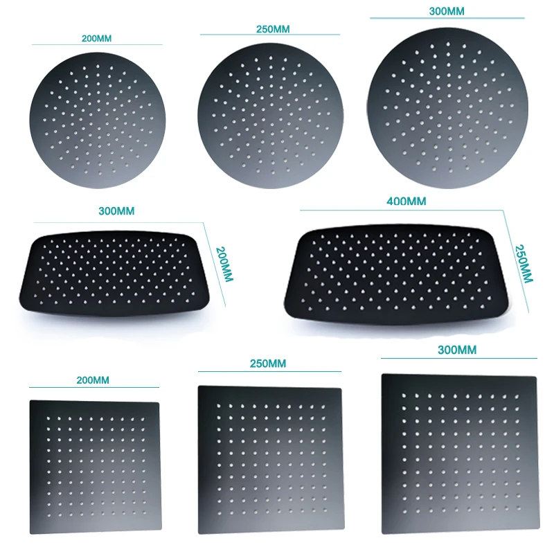 Bathroom Overhead Wall Ceiling Mounted Shower Arm Top Head Ultra Thin Matt Black Rainfall Sprinkler Spar Big Square Round Oval Shower Head
