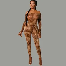 Спортивный костюм Для женщин Спортивная модные женские туфли с открытыми плечами, длинный рукав, с рисунком под змеиную кожу комбинезоны длинные штаны набор conjunto, с милыми лисами, femenino;#3