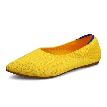 

Autuspin Fashion Women's Flats Sexy Shallow Casual Shoes Breathable Summer Pointed Toe Leisure Lady Boat Shoes Women Yellow Flat