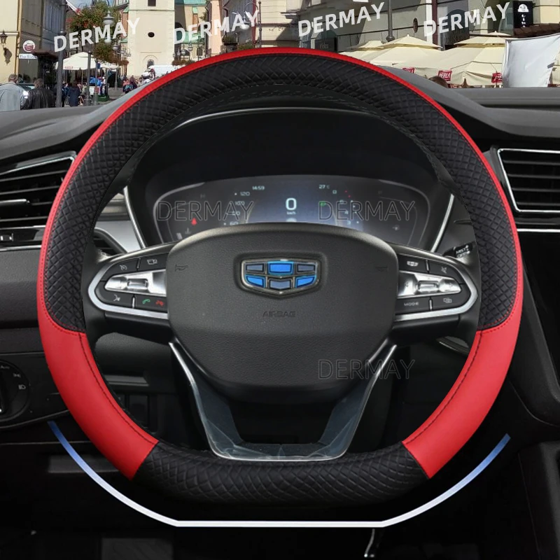 Steering Wheel Cover D Shape Steering Wheel Cover PU Leather for Geely Atlas Emgrand EC7 Coolray VW Golf 7 Hyundai Santa fe 2014-