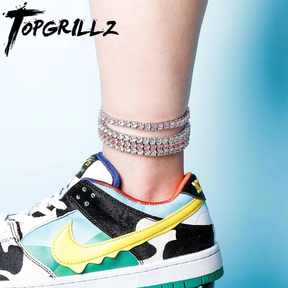 TOPGRILLZ Anklet 5mm/6mm Tennis Chain Anklet Iced Out Cubic Zirconia Hip Hop Punk Fashion Charm Jewelry For Gift Can Adjustable TOPGRILLZ Anklet 5mm/6mm Tennis Chain Anklet Iced Out Cubic Zirconia Hip Hop Punk Fashion Charm Jewelry For Gift Can Adjustable