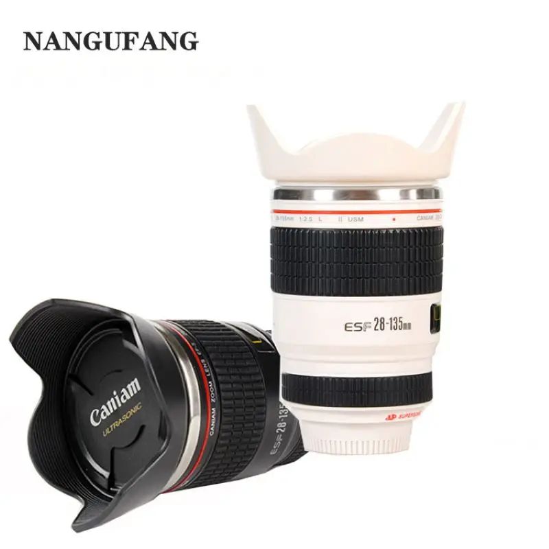 

NANGUFANG/400ml New Camera Lens Coffee mugs Stainless Steel Creative Lens Mug With Lid Milk Tea Thermocup Black/White Thermo mug