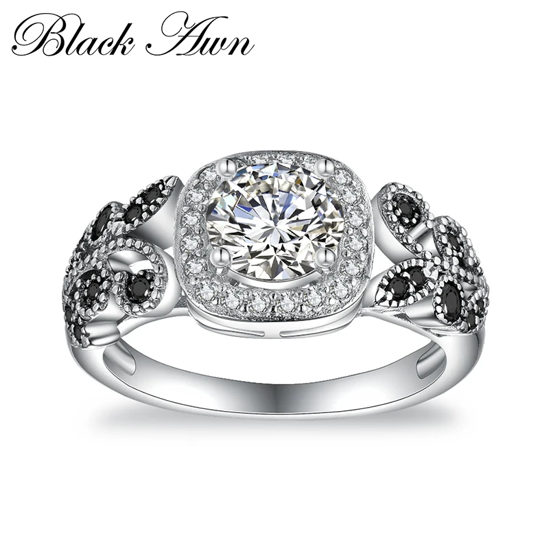 

[BLACK AWN] 925 Sterling Silver Jewelry Romantic Leaf Engagement Rings for Women Silver 925 Jewelry C393