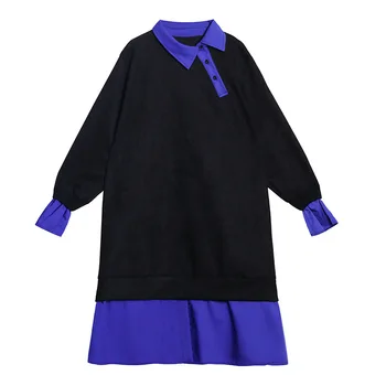 

Women Oversize Long Dress Autumn Winter Fashion Splice Design Plus Size Streetwear Gothic Long Sleeve Lapel Female Dresses 2020