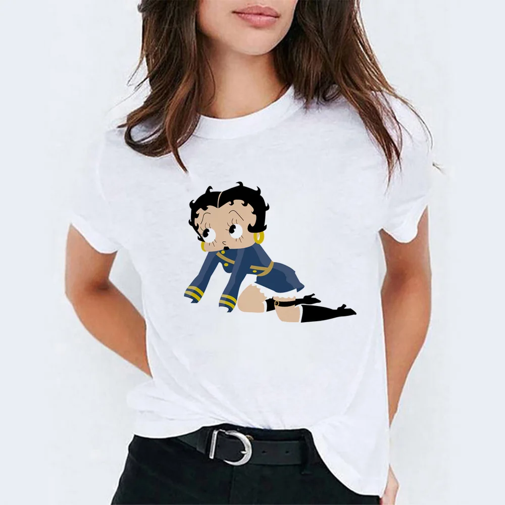 Camiseta Mujer Betty Boop езда на велосипеде Vogue принцесса мультфильм печати белый хлопок Футболка для женщин эстетический стиль Kpop футболка Femme - Цвет: 22