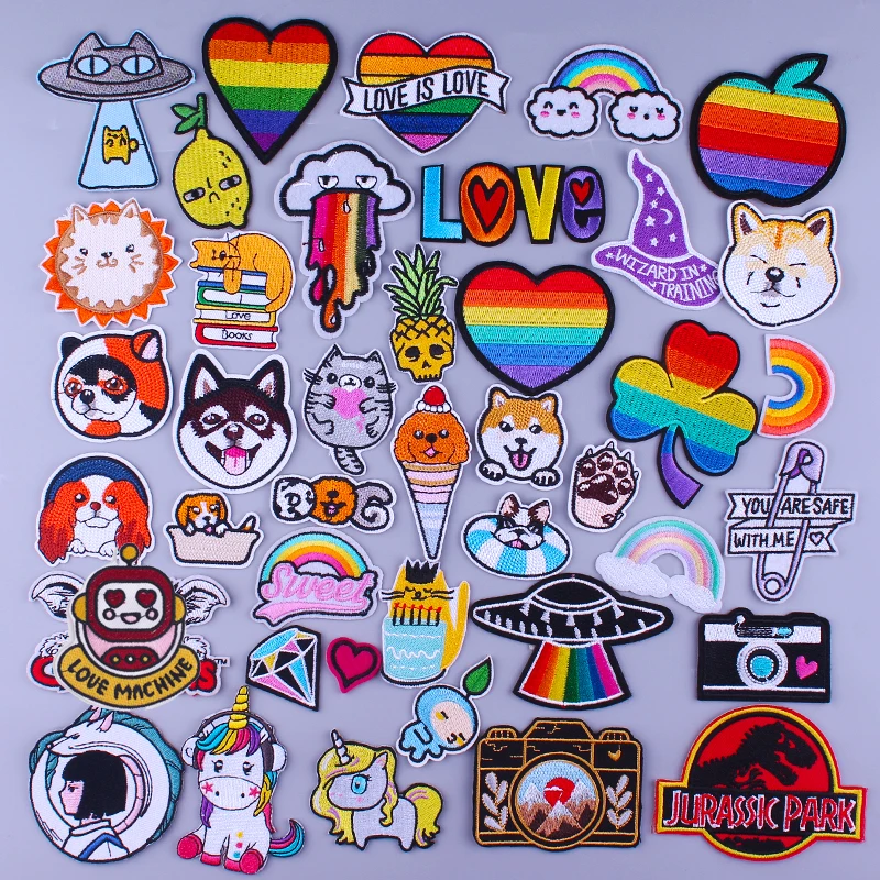 Cartoon Patch Unicorn Cat Dog Animals Embroidered Patches For Clothing DIY Cute Dinosaur Iron On Badges Kids Clothes | Дом и сад