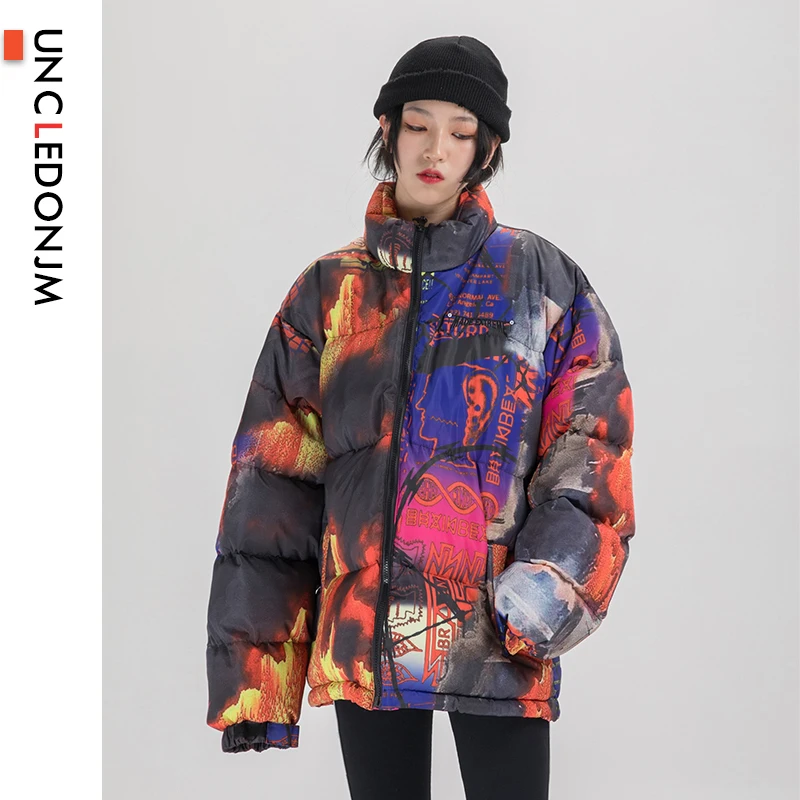 

UNCLEDONJM Warm Winter Jacket Funny Printed Bomber Thick Coat Women Parkas Streetwear Loose Jackets Hip Hop Outerwear Coats L23