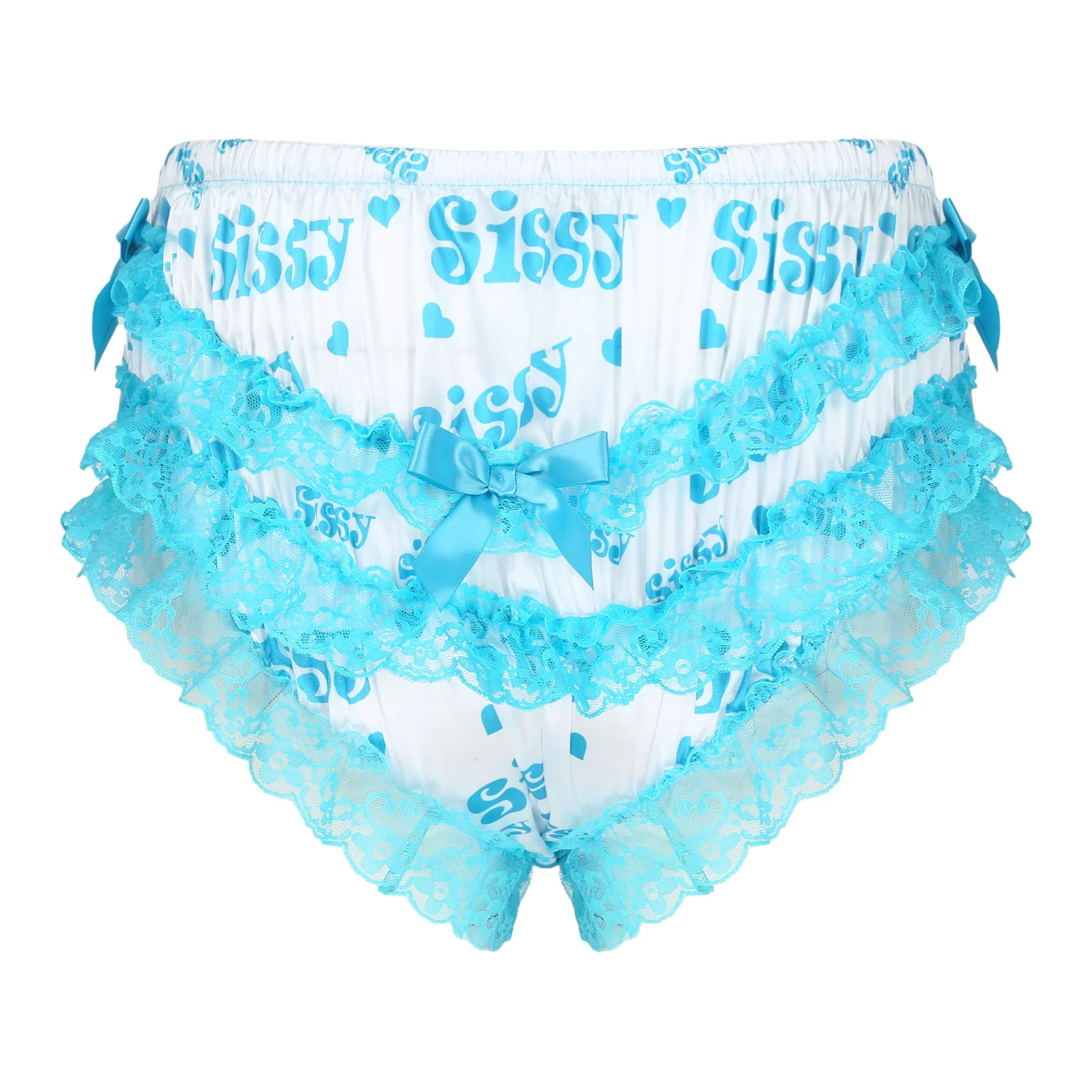 Mens Sissy Panties Shiny Soft Satin Lingerie Ruffled Floral Lace Cute Bowknot Knickers Briefs Underwear Sexy Porn Body mens underwear