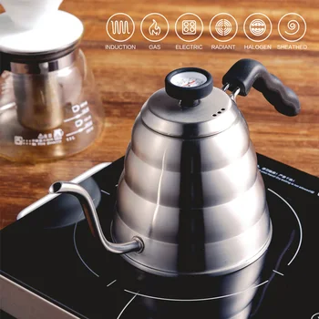 

Stainless Steel Tea Coffee Kettle with Thermometer Gooseneck Thin Spout for Pour Over Coffee Pot Works on Stovetop 40oz/1.25L