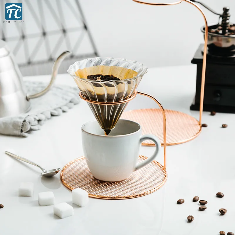 

Nordic Hand Coffee Filter Cup Holder Rose Gold Drip Coffee Pot Filter Shelf Dripper Geometric Pour Over Coffee Filters Stand