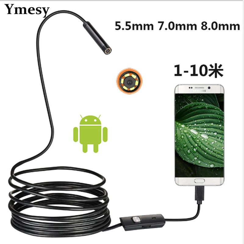 Artículo caliente Ymesy-teléfono Android de 5,5mm y 7mm, endoscopio Industrial, tubería Dental, reparación de automóviles, cámara USB, 8LED ajustable 1gNWbXqWxgB