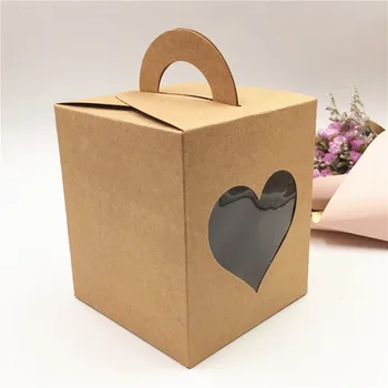 

20Pcs Kraft Paper Cake Packing Boxes Brown Party Wedding Candy Handmade Gift Box With Clear PVC Windows