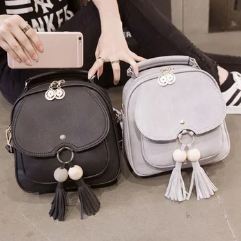

1 PC Mini Women Backpack PU Leather Tassel Girls Double Shoulder Top-handle Bag Lady Fashion Shoulder Backpack Dropship New