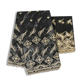 

black bazin riche getzner african sewing materials embroidered tulle lace cotton mesh fabric ankara dresses 5+2 yards/lot