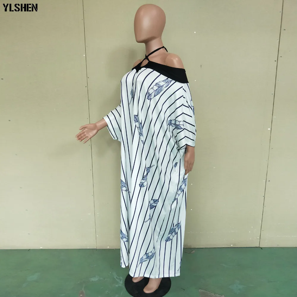 Длинные африканские платья для женщин в полоску Дашики африканская одежда бассейна Riche сексуальная с открытыми плечами боубу халат Африканский вечернее платье
