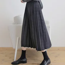 MEVGOHOT, винтажная Женская клетчатая длинная Плиссированная юбка, высокая талия, осенняя драпированная Ретро повседневная юбка, Femme, сетчатая трапециевидная юбка HD2615