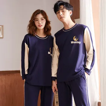 

Unisex Adult Couple Pajamas Warm Winter Men Pajamas Set 2 Pieces Thickening Long Sleeve Male Sleepwear New Home Service Suit