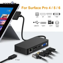 Rocketek usb 3,0 концентратор кард-ридер 4K HDMI/DP/VGA 3,5 аудио гигабитный Ethernet адаптер для SD/TF док-станции Surface Pro 4/5/6