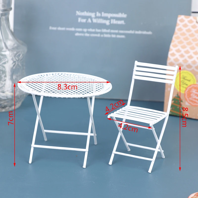 NEW Dollhouse Miniature Furniture Iron Metal WhiteTable and 4 Chairs Set 5PCS 