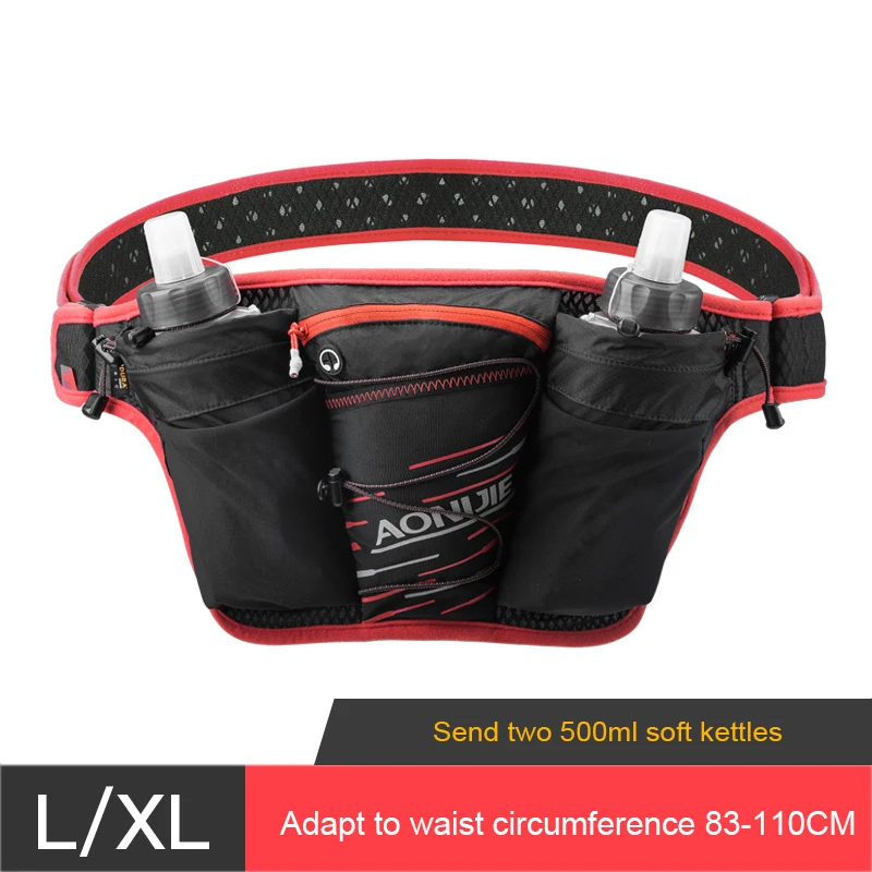 Поясная Сумка для бега унисекс для марафона, велосипедная поясная сумка с карманами для хранения с 2 бутылками для воды - Цвет: Red L XL