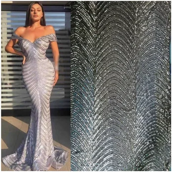 

(5yards/pc) high quality grey African net lace shining sequins French lace fabric with fantastic embroidery for dress FJY274