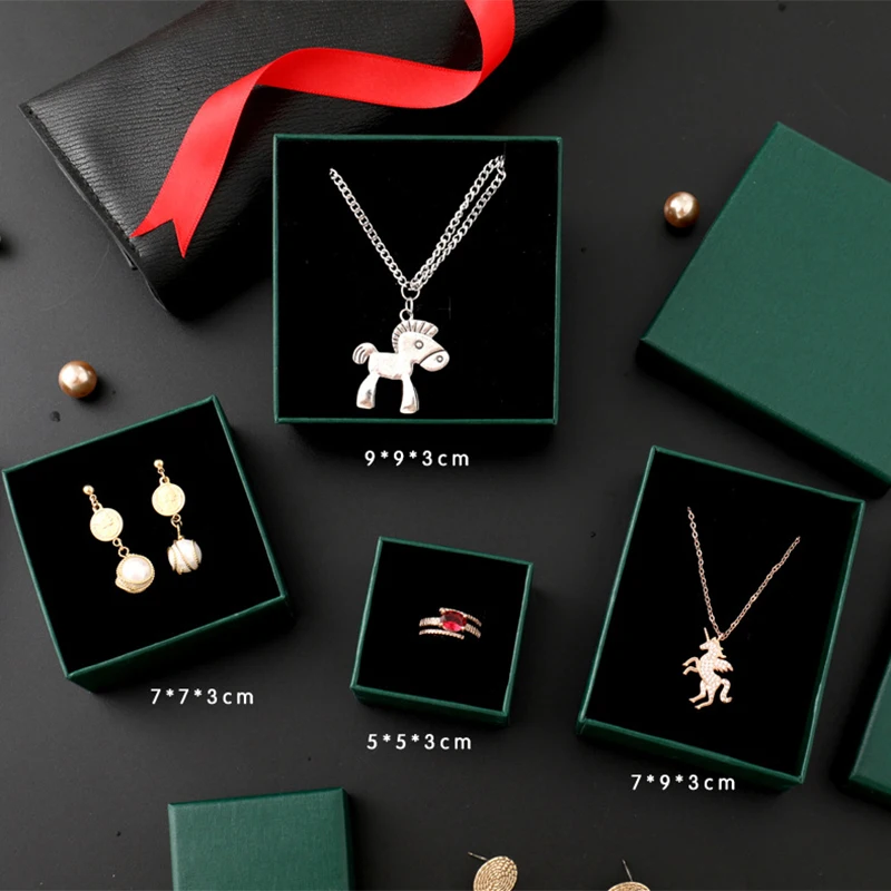 24pcs Green Cardboard Jewelry Boxes Storage Display Carrying Box For Necklaces Bracelets Earrings Square Paper Gift Box