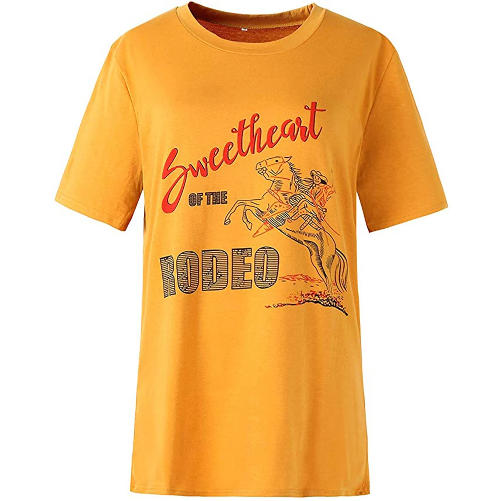 Милая женская футболка в стиле Родео, ковбойские винтажные топы с забавными буквами