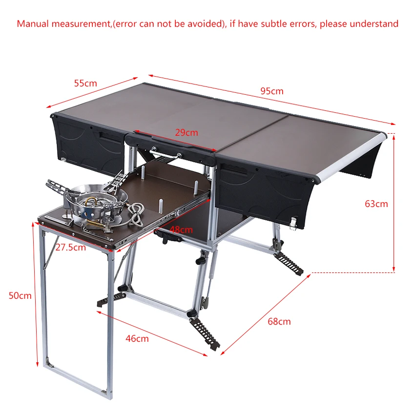 5-7 Person Outdoor Mobile Kitchen Foldable Picnic Table with Gas Stove and Tableware Cookware Set Camping picnic C550/C650