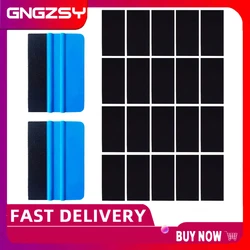 Grattoir autocollant en feutre de Fiber de carbone noir, 2 pièces, raclette en plastique bleue, teinte de fenêtre, pour voiture, Film vinylique K35A, 20 pièces 