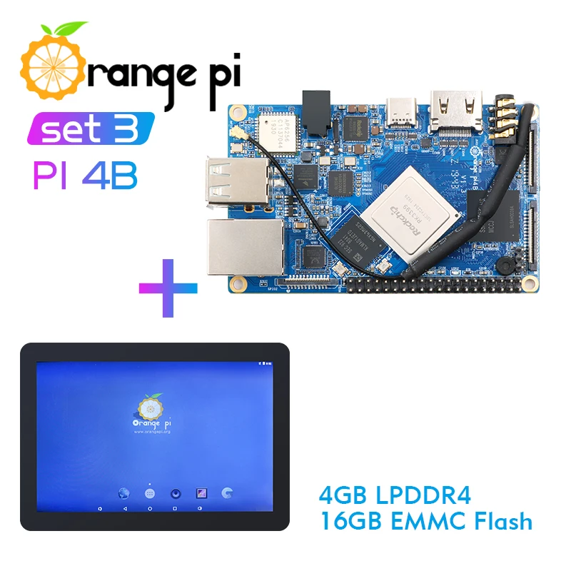 Сенсорный ЖК экран Orange Pi 4B + 10 1 дюйма 4 Гб 16 EMMC NPU SPR2801S поддержка одной платы Android Ubuntu
