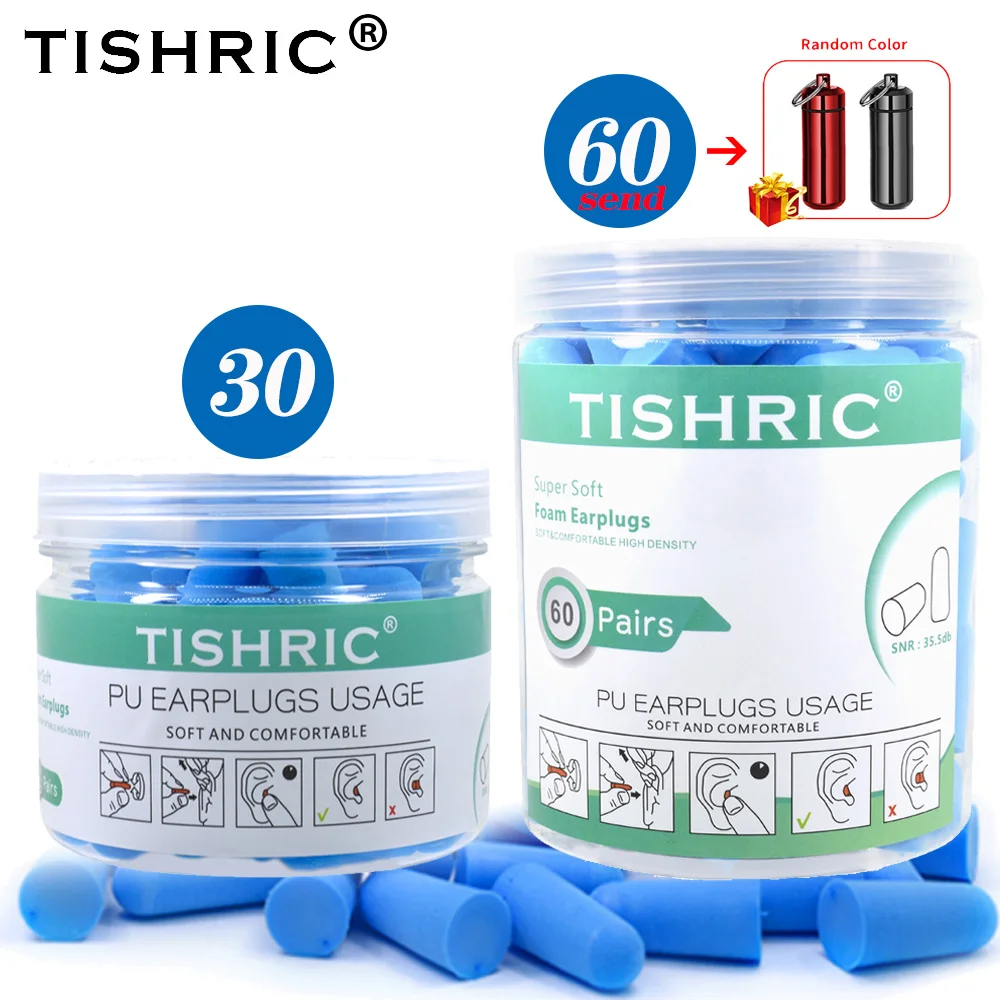 TISHRIC-Tapones para los oídos con cancelación de ruido de 35,5 dB, antiruido, de espuma suave para dormir, reducción de ruido, para viaje y estudio, 30/60 pares