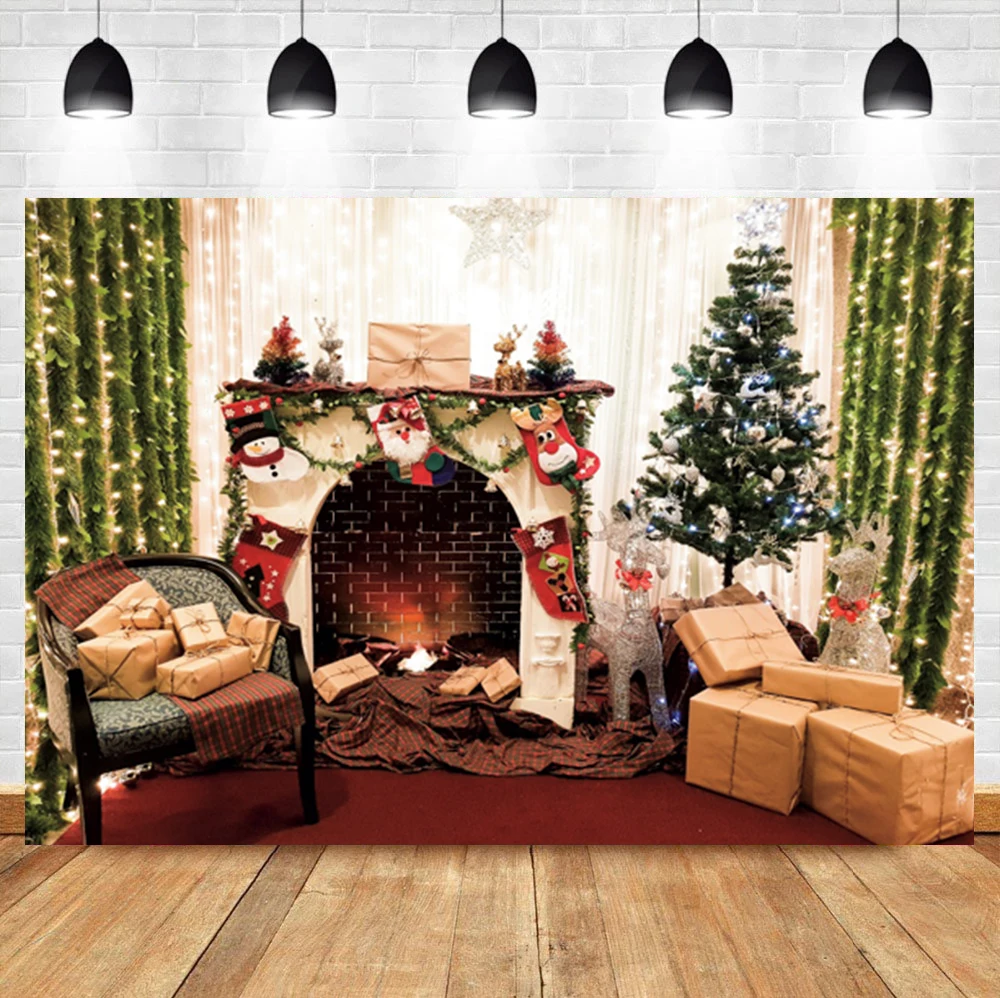

Laeacco Exquisite Interior Christmas Tree Fireplace Birthday Portrait Backdrop Photographic Photo Background For Photo Studio