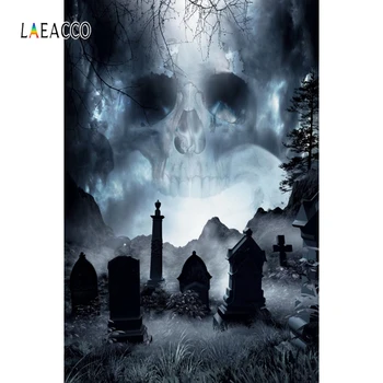 

Laeacco Halloween Backgrounds Skull Cemetery Tombstone Hill Grass Trees Photography Backdrops Baby Portrait Photophone Photozone