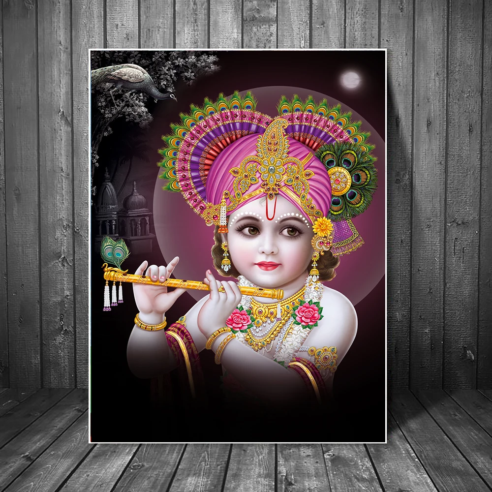 Hindu God Baby Canvas Painting Lord Bal Krishna Religious Hinduism ...