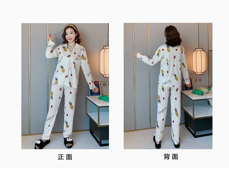 New Womens Print Pajamas Pyjamas Set Long Sleeve Sleepwear Pijama Pajamas Suit Female Sleep Two Piece Set Loungewear