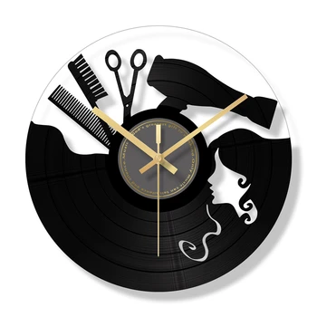

Retro Silent Wall Clock Vintage Living Room Vinyl Record Clock Creative Hair Salon Watch Hairdressing Reloj Cocina Quartz SC070