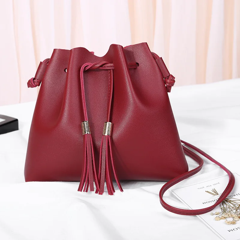 Модная Сумка-ведро для женщин из искусственной кожи, маленькая сумочка, женская сумочка с кисточками, сумки через плечо, женская сумка, XA516H - Цвет: Red