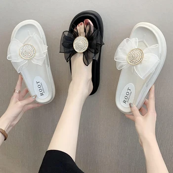 

Flat Shoes Female Womens Slippers Outdoor Rubber Flip Flops Butterfly-knot Pantofle Luxury Slides Transparent Heel Summer Clogs