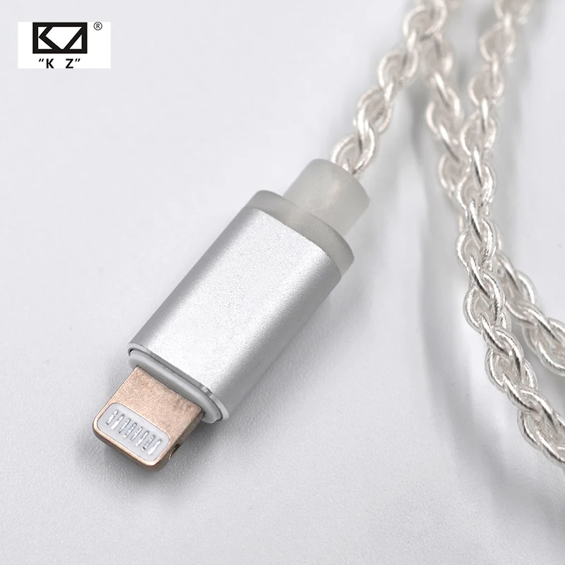 KZ Lighting Dock Cable 2Pin/MMCX коннектор посеребренный кабель для ZS5/ZS6/AS16/ED16/ZST/ES4/AS12/ZS10/AS10/ZSN